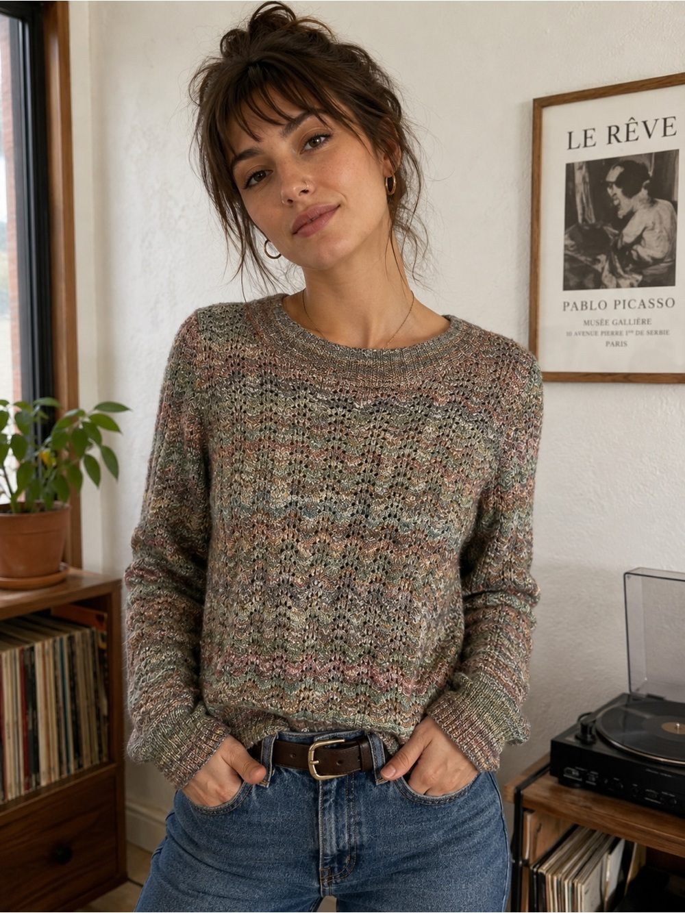 St John Vintage lightweight open knit multi colored sweater
